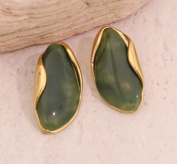 Geometric Olive Resin Earrings