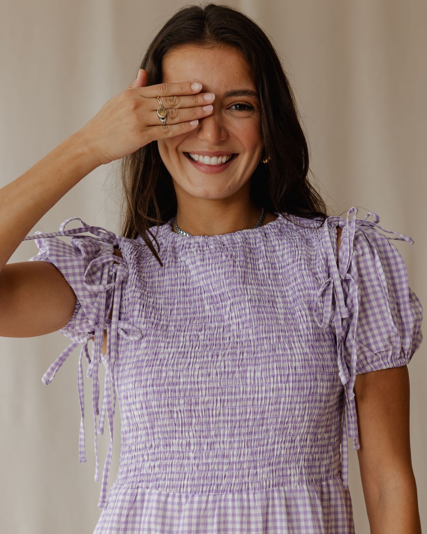 Robe violette pastel pique-nique