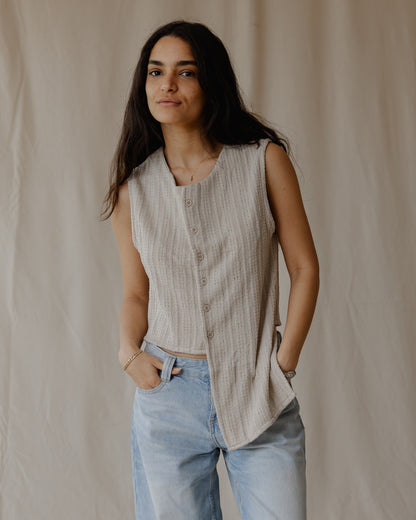 Woven Asymmetrical Beige Vest