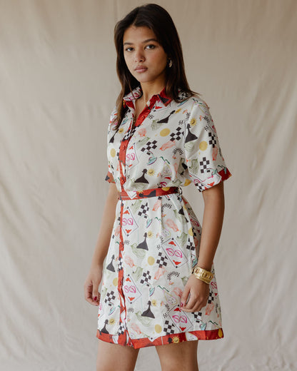 Game Night Satin Shirt Dress