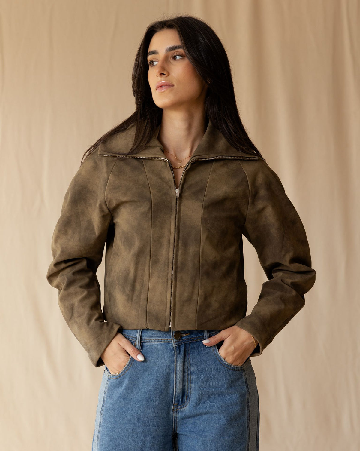 Brown Suede Zip-Up Jacket