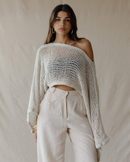 Overlay Crochet Top Off-White