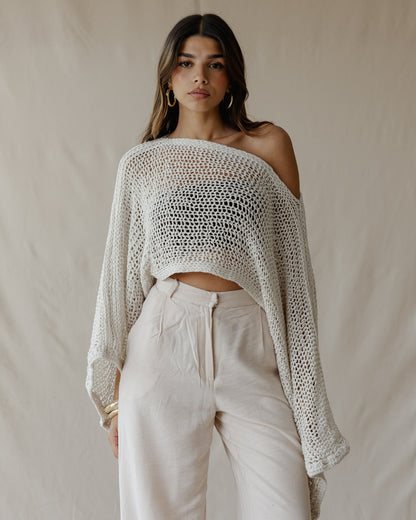 Overlay Crochet Top Off-White