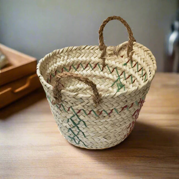 Cesta Pequeña / Organizador con Cordones de Colores (Rojo x Verde)