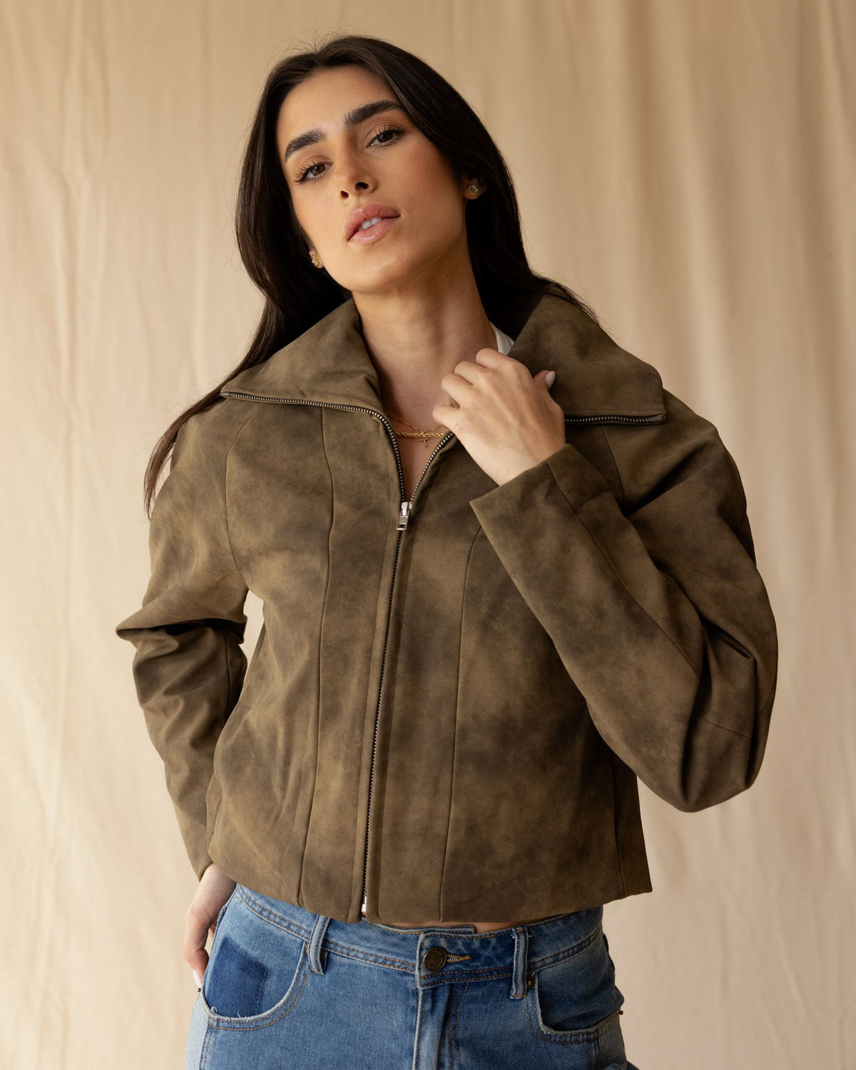 Brown Suede Zip-Up Jacket