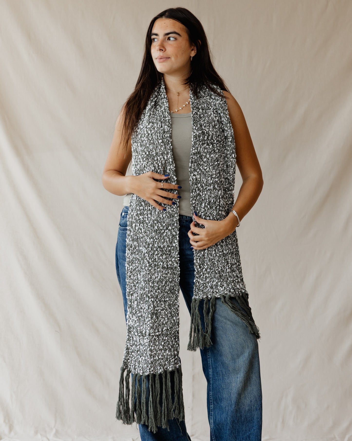 Bouclé Fringe Olive Scarf