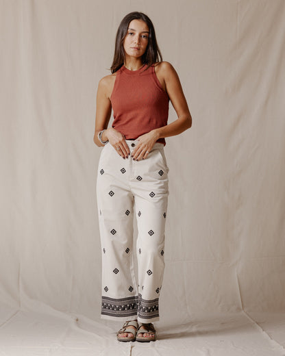 Pantalones étnicos bordados beige