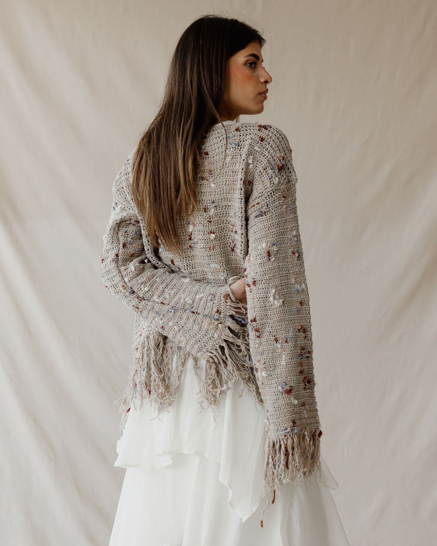 Beige Speckled Knit Cardigan