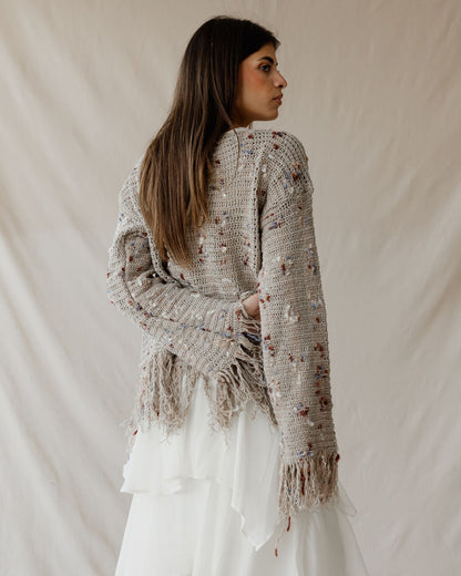 Beige Speckled Knit Cardigan