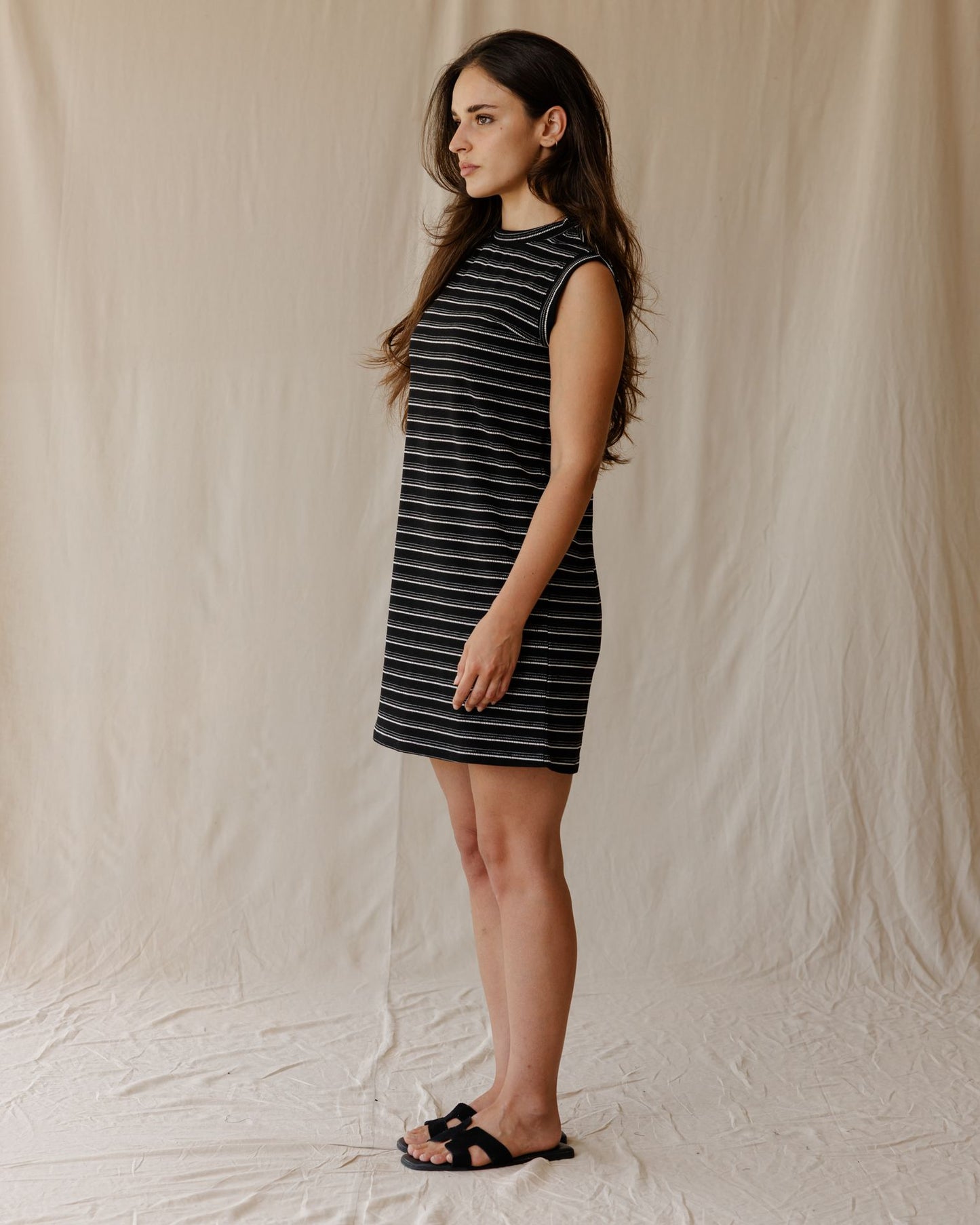 Black Ribbed Stripe Dress