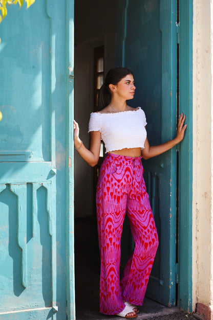 Ikat Linen Pants In Purple X Burgundy