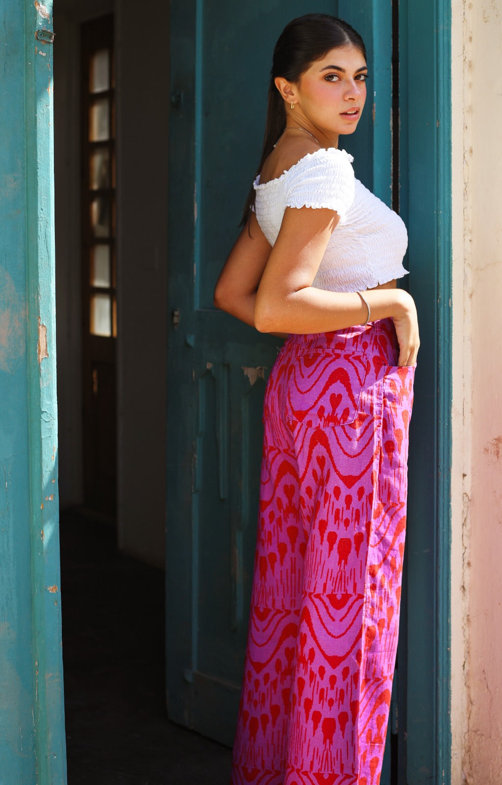 Ikat Linen Pants In Purple X Burgundy