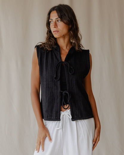 Woven Hooded Black Vest