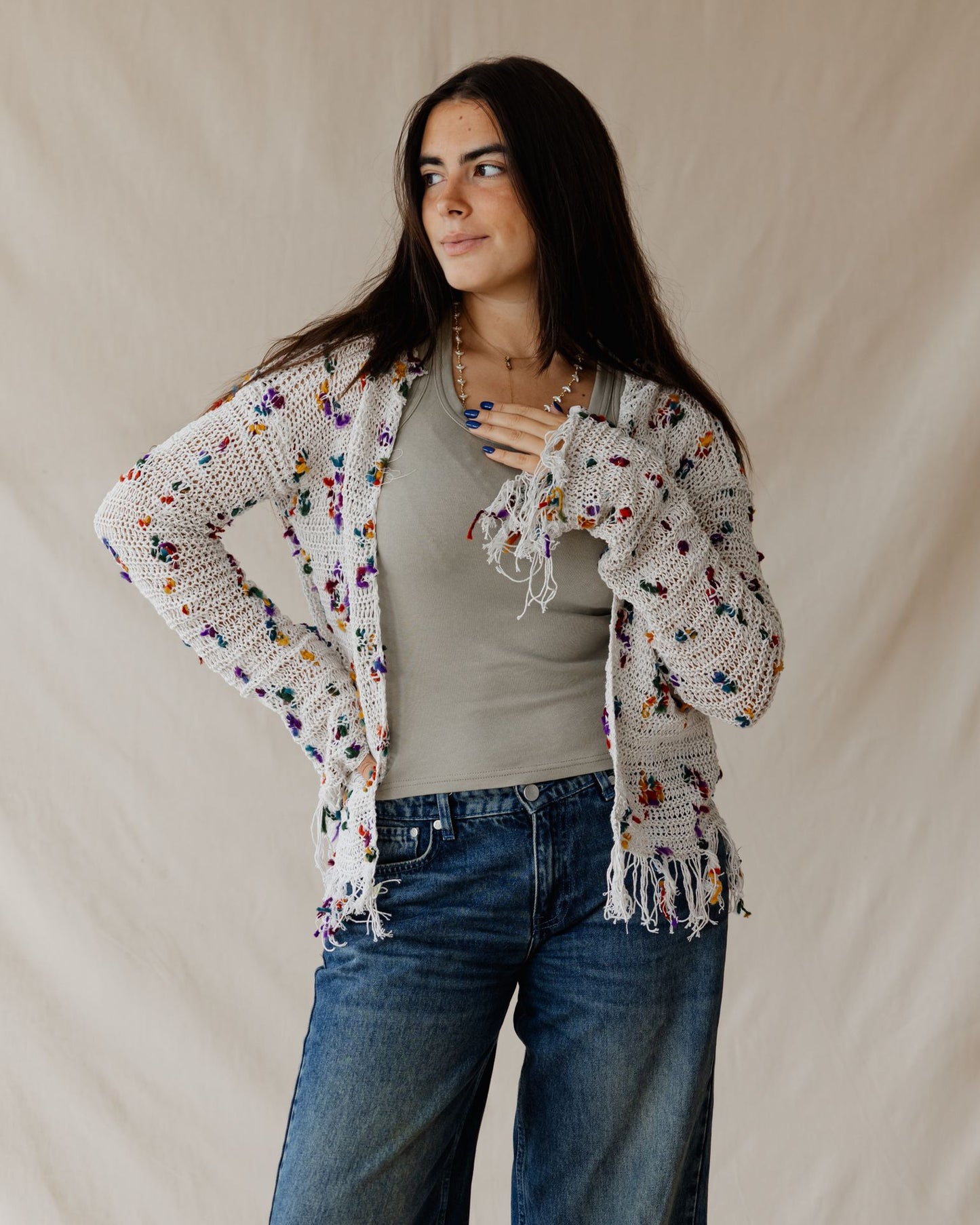 Cream Speckled Knit Cardigan