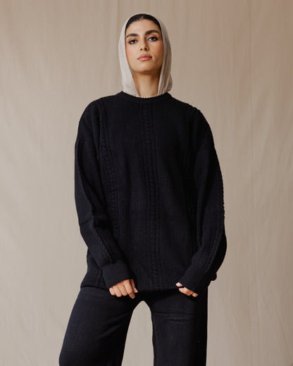 Ensemble en tricot tressé noir