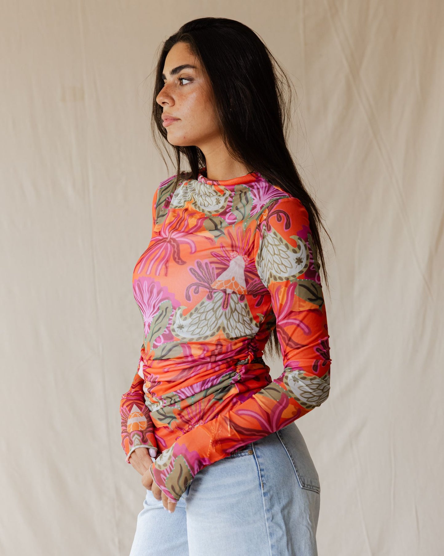 Tangerine Sundrift Mesh Top