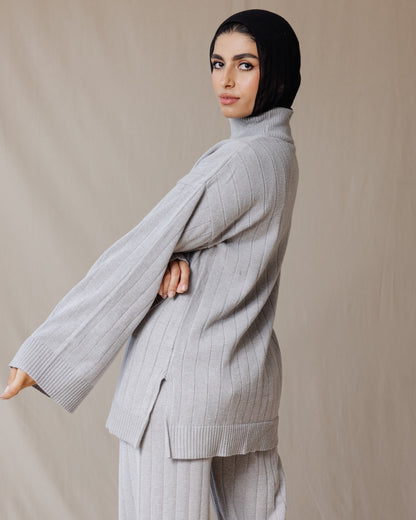 Turtleneck Knit Set Grey