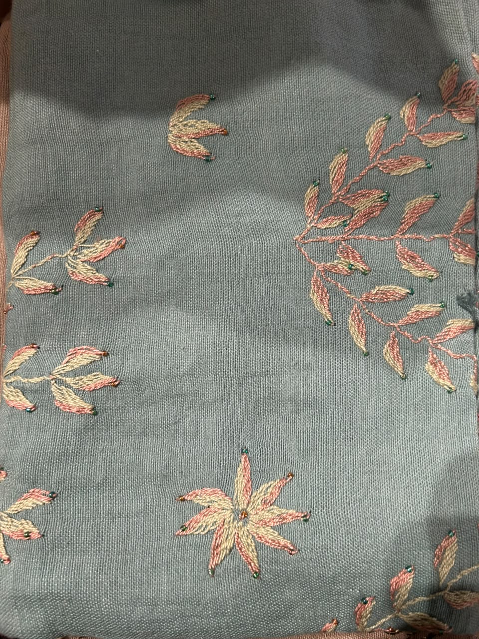 Grey X Gold Pink Febran Embroidered Shawl