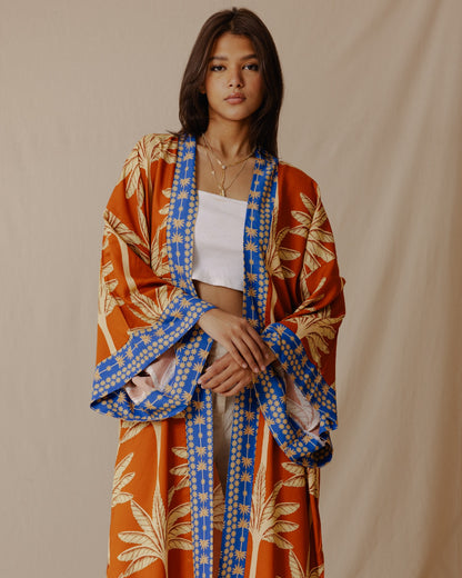 Palme Cotone Kimono Arancione X Blu