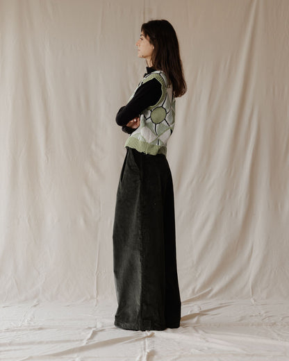 Pleated Cord Olive Pants