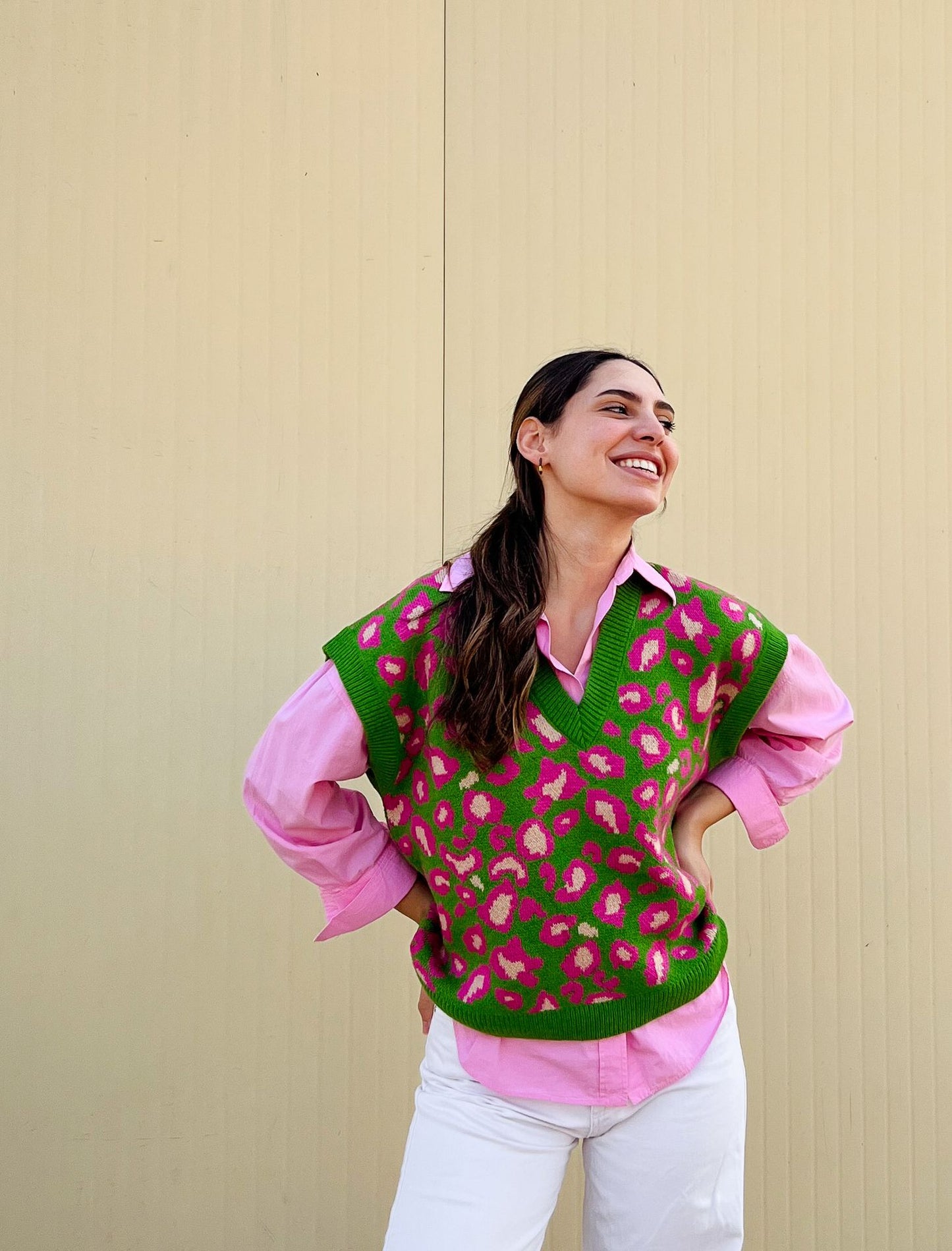 Gilet in maglia Cheetah verde X rosa