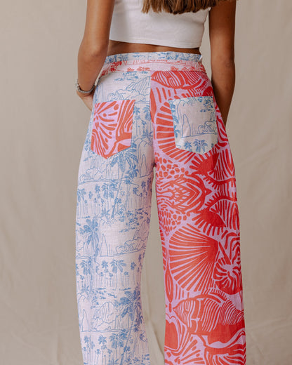 Pantalones de lino de patchwork multiprint