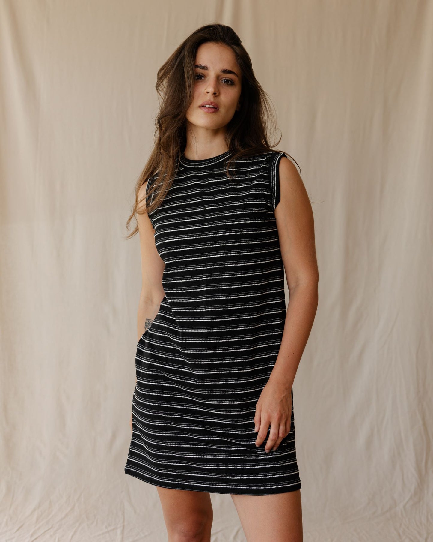 Black Ribbed Stripe Dress
