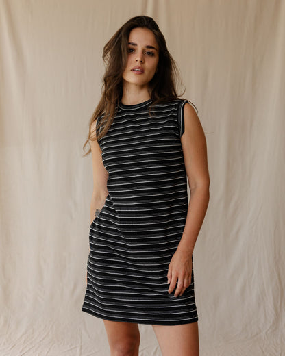 Black Ribbed Stripe Dress