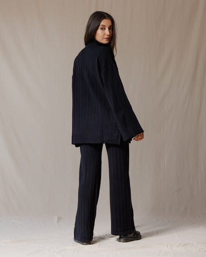 Turtleneck Knit Set Black