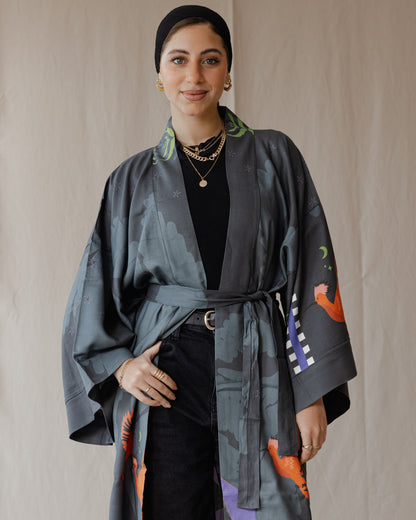 Kimono con ciondolo dell'upupa nero