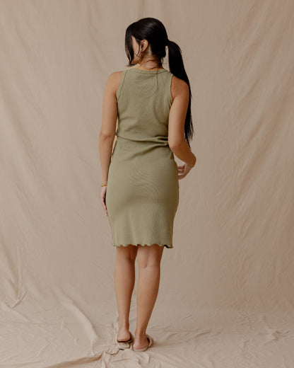 Abito aderente con coulisse oliva