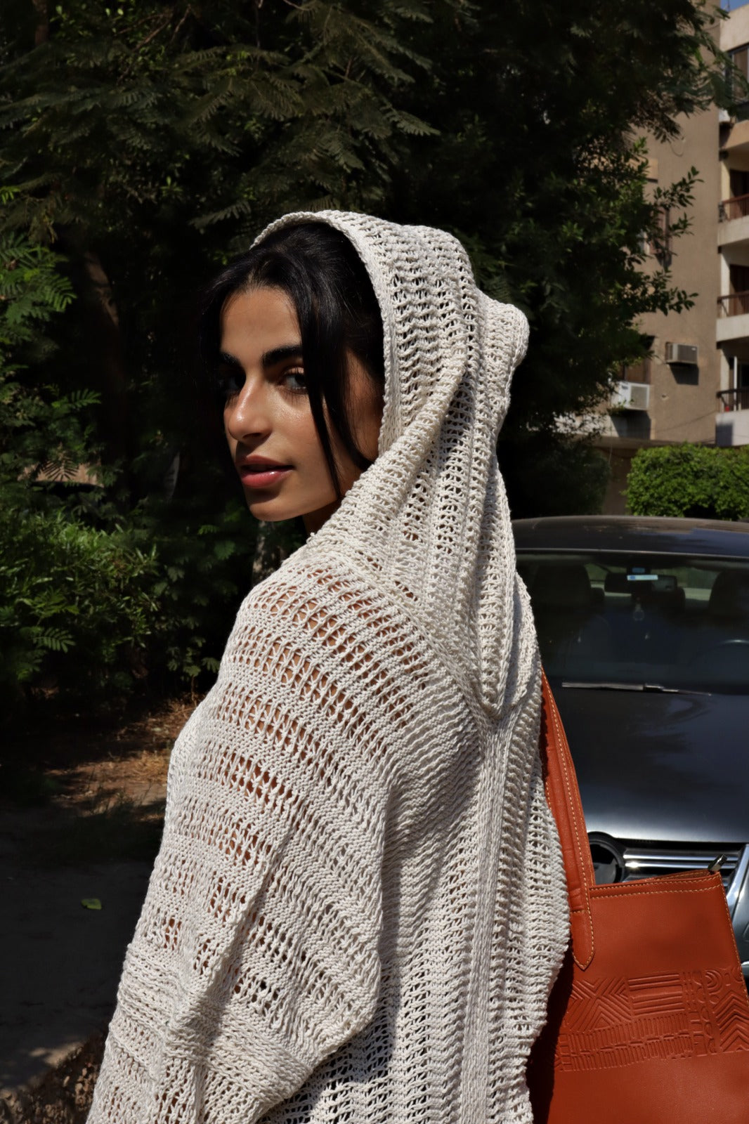 Sweat à Capuche Trico Fait Main Blanc Cassé
