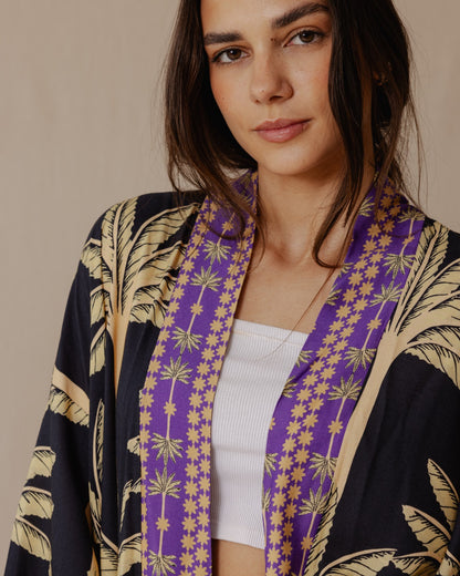 Palme Cotone Kimono Nero X Viola