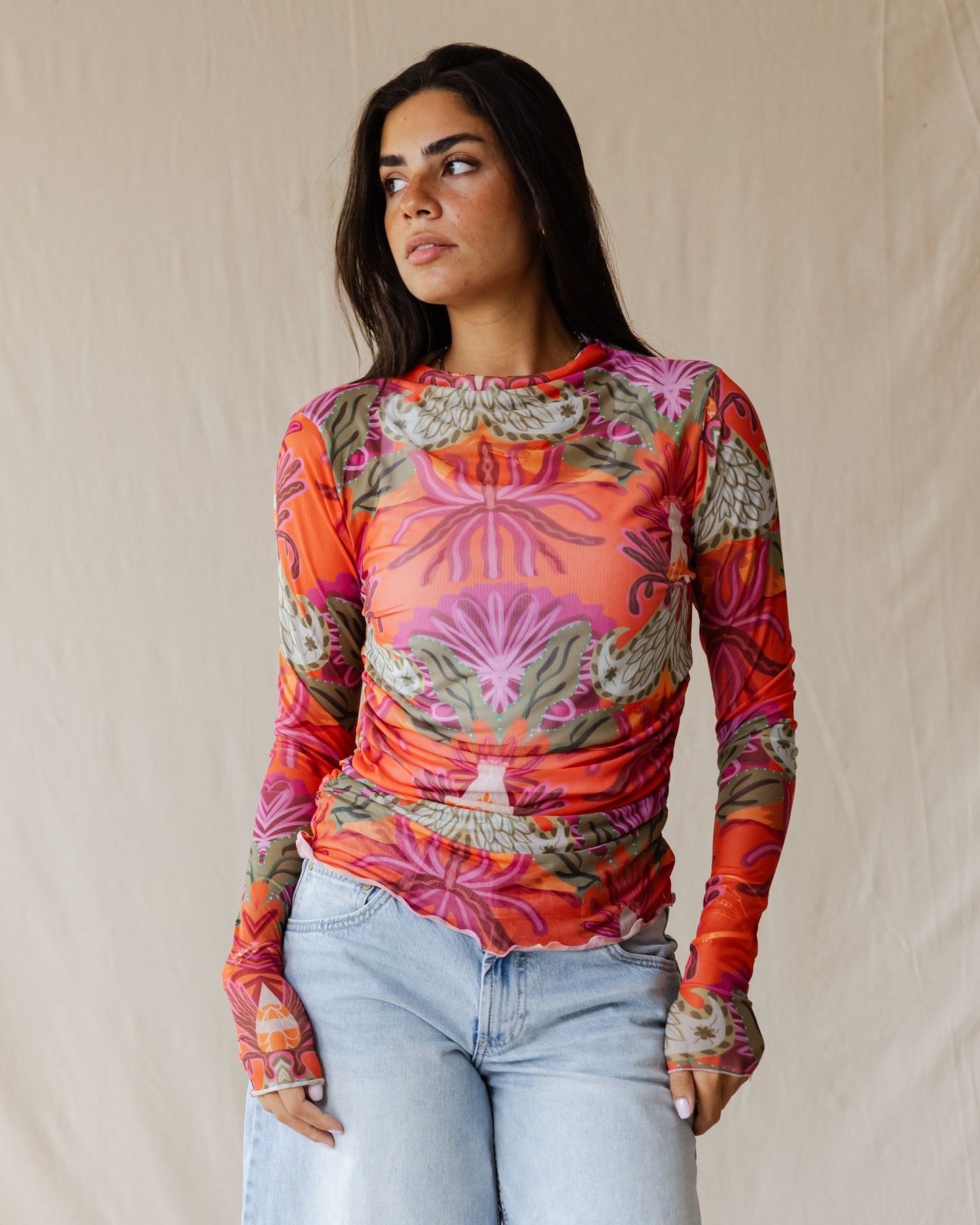 Tangerine Sundrift Mesh Top