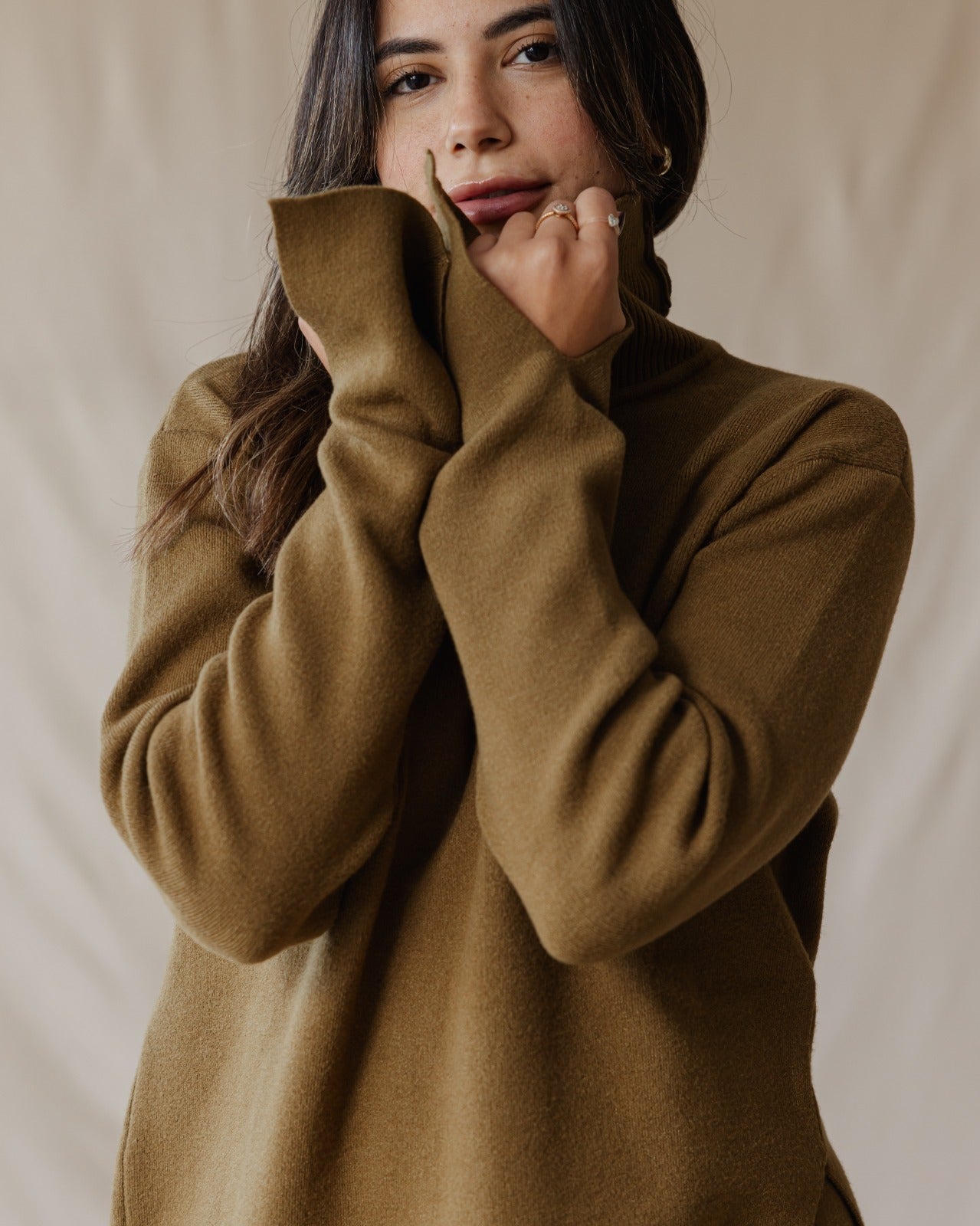 Side Slit Knitted Set Light Olive