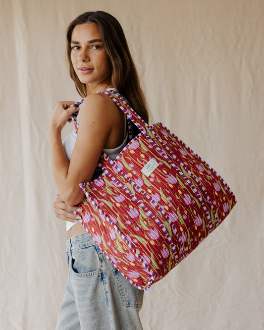 Bloom & Stripe Quilted Tote Bag