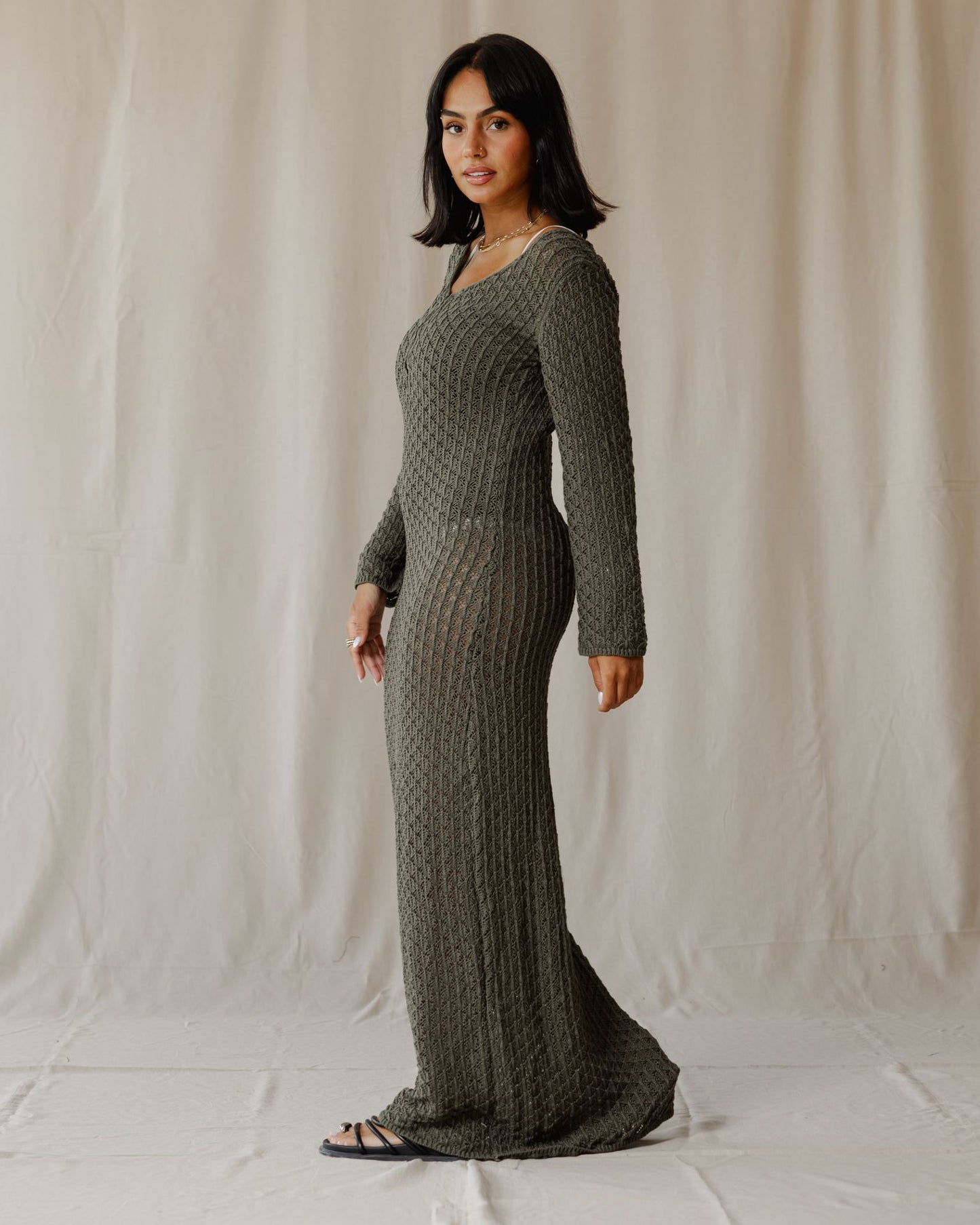 Robe en tricot velours olive