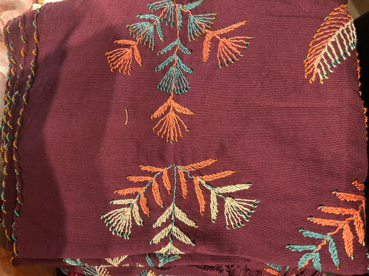 Burgundy Febran Embroidered Shawl
