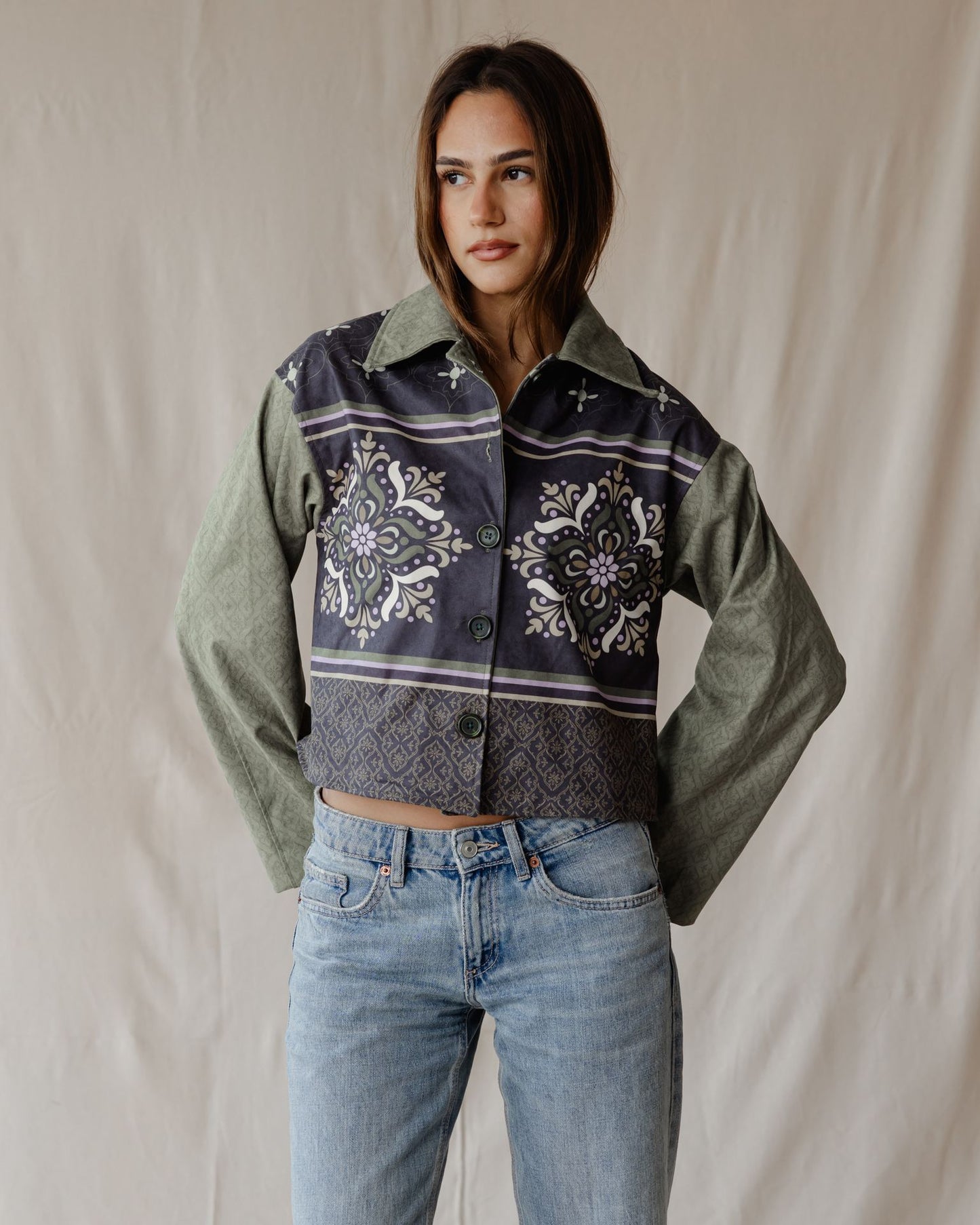 Olive Arabesque Suede Jacket