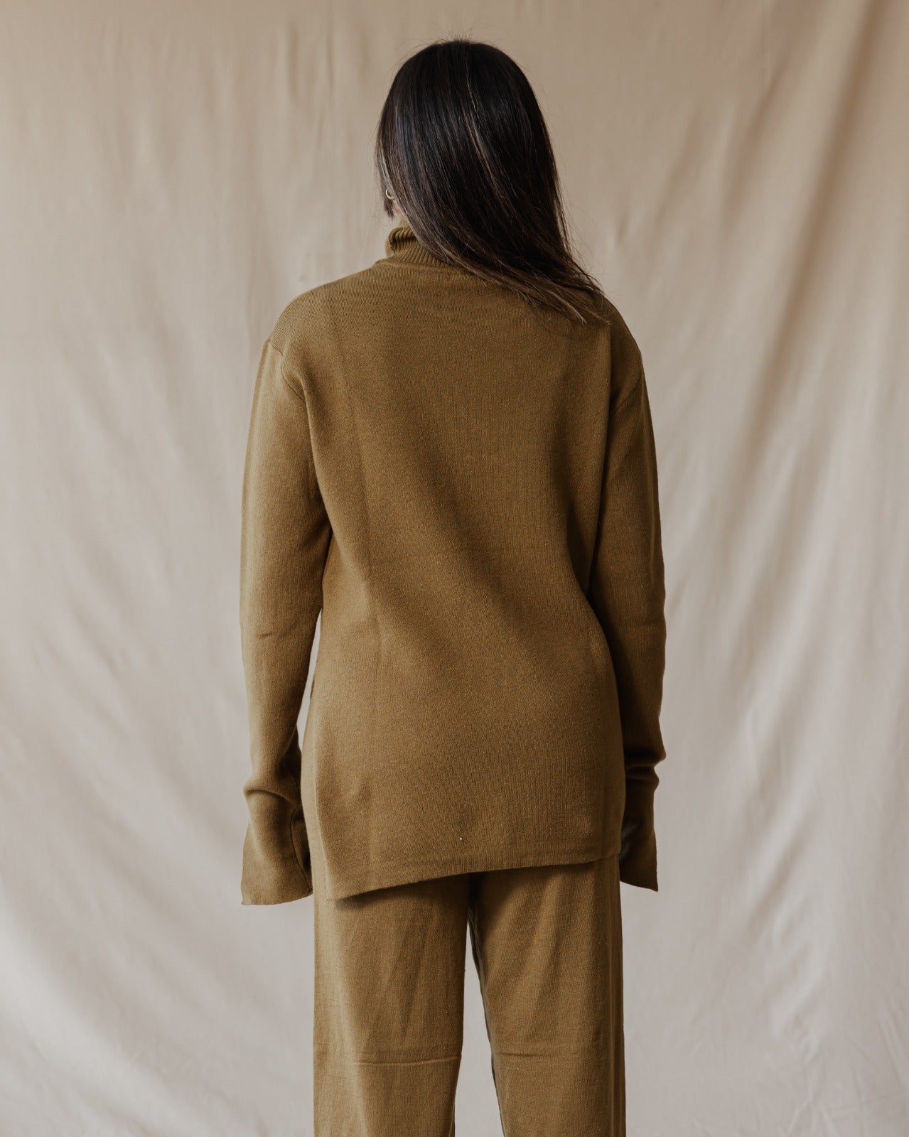 Side Slit Knitted Set Light Olive