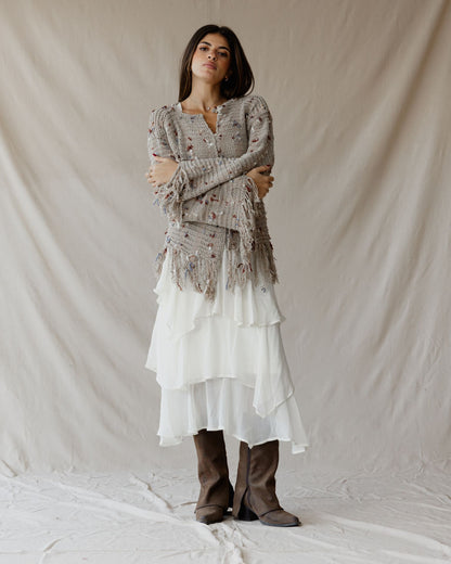 Beige Speckled Knit Cardigan