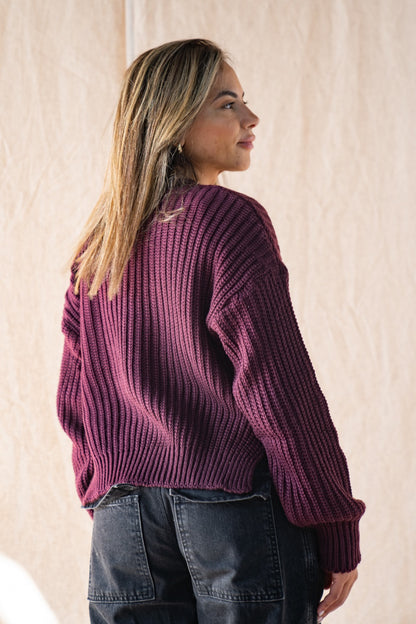 Maglione corto lavorato a maglia in bordeaux