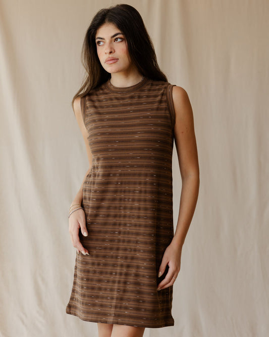 Brown Ribbed Stripe Dress