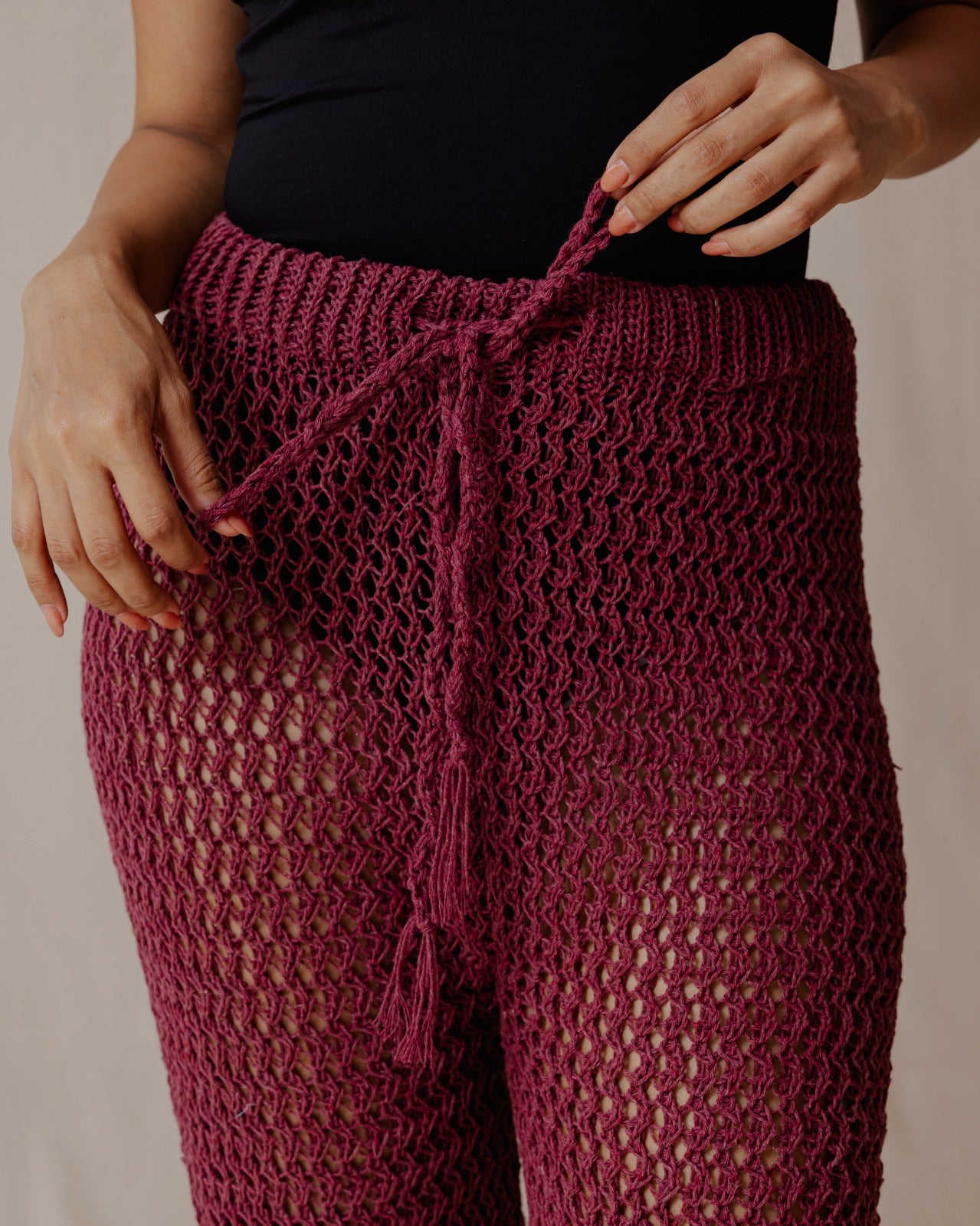 Pantalones de ganchillo hechos a mano Borgoña