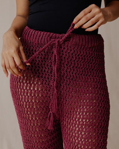 Pantalones de ganchillo hechos a mano Borgoña