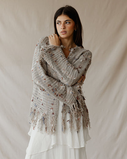 Beige Speckled Knit Cardigan