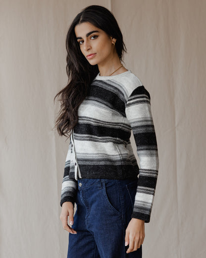 Asymmetrical Wool Top Black X Grey