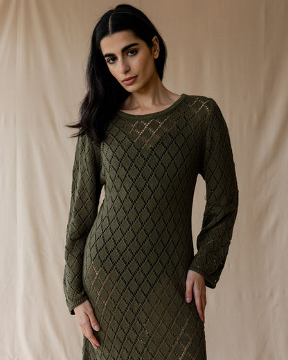 Vestido de malha verde azeitona crepuscular