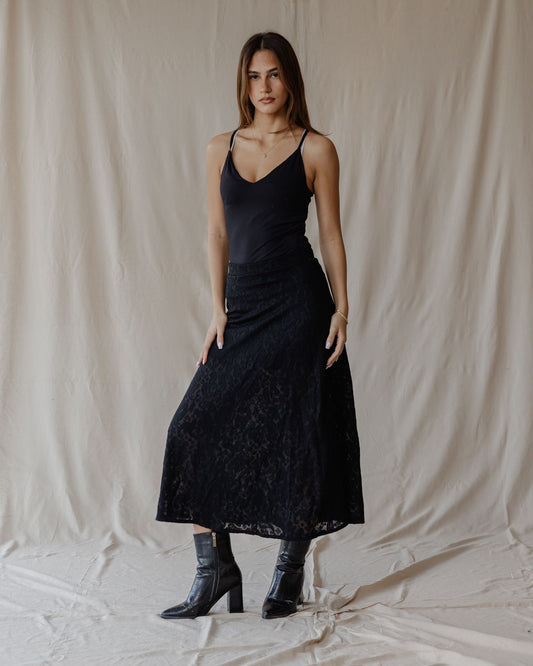 Falda Midi de Encaje Moonlight Negro
