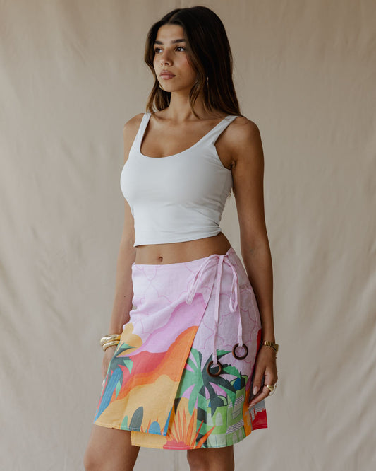 Pink Sunset Oasis Linen Skirt
